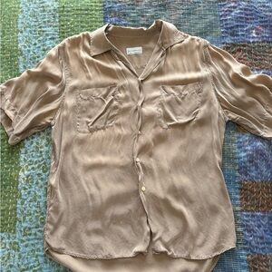 Tan Silk Button-Up Shirt